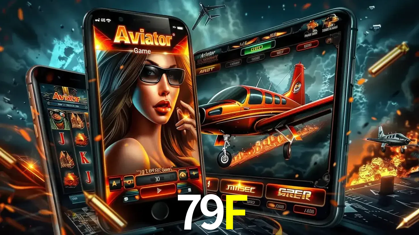 O popular jogo de apostas Aviator exibido em vários celulares e tablets, mostrando a interface emocionante e a ação de voo disponíveis para jogar agora no 79F.
