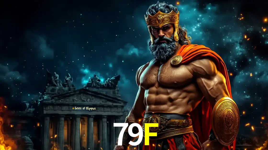 O poderoso Zeus do jogo de slot Gates of Olympus em frente ao seu templo, pronto para lançar multiplicadores divinos e prêmios épicos no cassino online 79F.